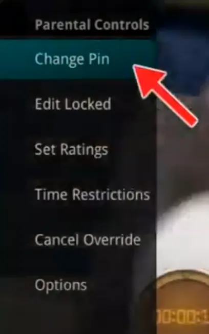 Menu « Parental Controls » avec l’option « Change Pin » sélectionnée
