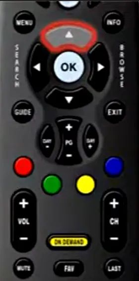 Télécommande avec les flèches de navigation haut et bas mises en évidence