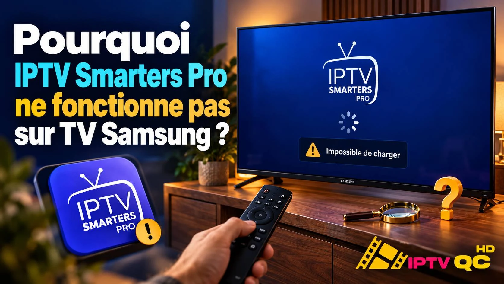 TV Samsung affichant IPTV Smarters Pro avec le message « Impossible de charger », avec le titre « Pourquoi IPTV Smarters Pro ne fonctionne pas sur TV Samsung ? »